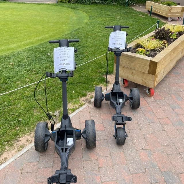 Motocaddy offer!!!! 

“Our brand new Motocaddy hire trolley fleet has now arrived! For just only £16 you can have a stress free round not having to worry about the weight of your bag”

“This means we now selling our old fleet of Motocaddys, for just £449 you can grab yourself a one year old M5 GPS with a one year battery warranty, these trolleys normally retail at £999!!”